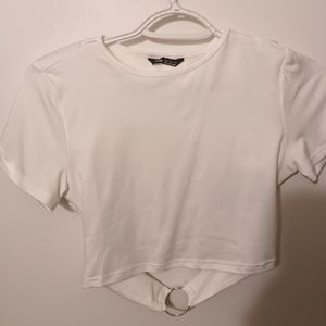 White Backless Crop Top SHEIN